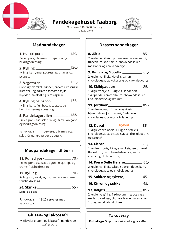 Vores danske menukort side 1